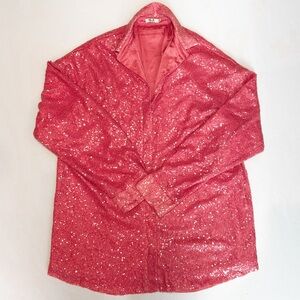 SLA the Label Ibiza Sequin Shirt Dress in Pink